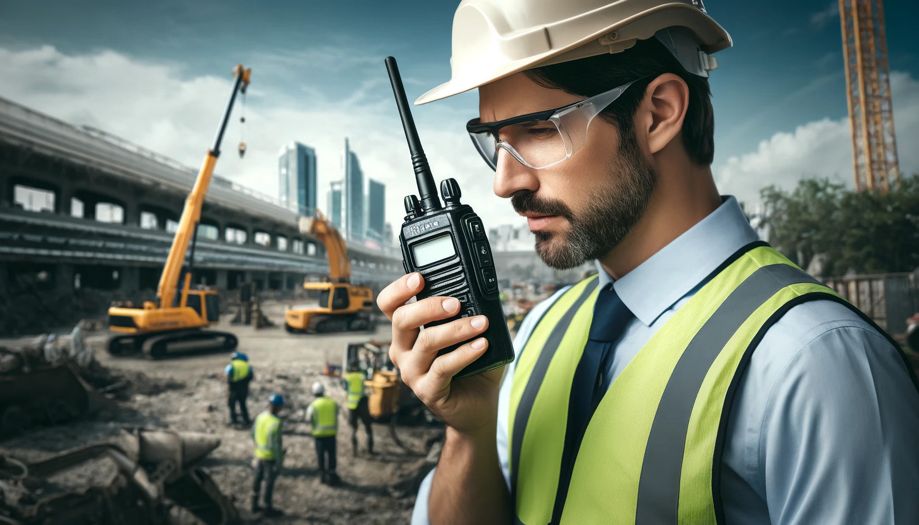 Individual in Construction Yard Using Radio